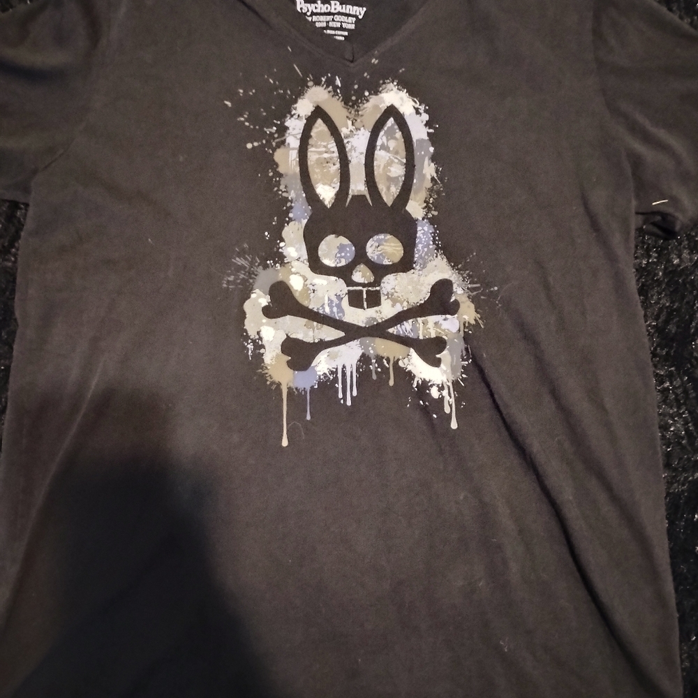 Psycho Bunny Black Short Sleeve Tee with Graphic Skull Bunny